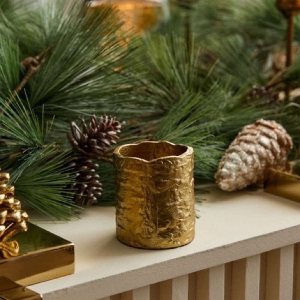 WEST ELM NWT Birch metal candleholders -gold -votive -3.25”h